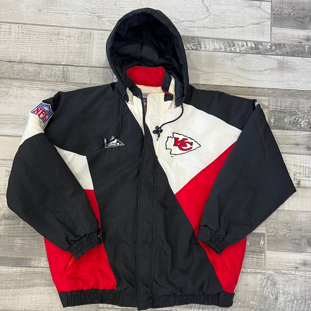 VTG 90s NFL Kansas City CHIEFS APEX ONE AUTHENTIC PRO LINE PUFFER JACKET SIZE XL